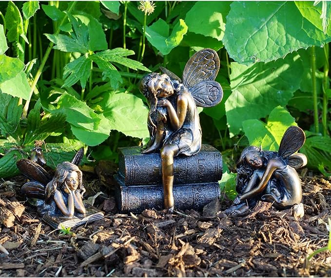 Top Collection 4386 Miniature Garden & Terrarium Fairy Reading Statue, Small, Bronze