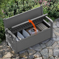 80 Gallon Outdoor Storage Box, Resin Patio Furniture with Armrest, Lockable Deck Box with Waterproof and UV Resistant for Patio Cushions, Garden Tools and Pool Supplies, Grey