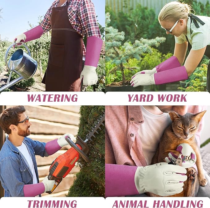 HANDLANDY Rose Pruning Gardening Gloves for Men & Women, Thornproof Long Gauntlet Gloves, Pigskin Leather - Breathable & Durability (Large)
