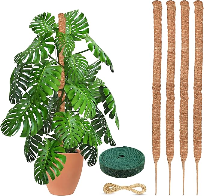 EcoNour Moss Pole for Plants – 28 inches (4 Pack) | Monstera Plant Support for Plant Climbing and Growth | Elevate Your Indoor Garden, Plant Support for Indoor Potted Plants to Grow Upwards