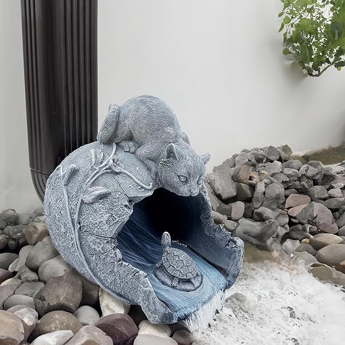 Real Cat Sculpture Gutter Downspout Extender, Eco-Friendly Resin Garden Animal Statue, Decorative Gutter Extension Downspout, Outdoor Decor Ornament, Splash Block, Perfect for 3"x4" Downspouts