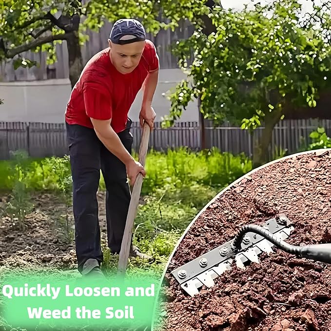 Gardenia Iron Weeding Rake, Iron Rake 2.0 for Gardening and Weeding, Detachable Double-Edged Blade Design Carbon Steel Heavy-Duty Weed Rakes,Hand Weed Puller Tools for Lawn Yard Garden Farm(7 teeths)