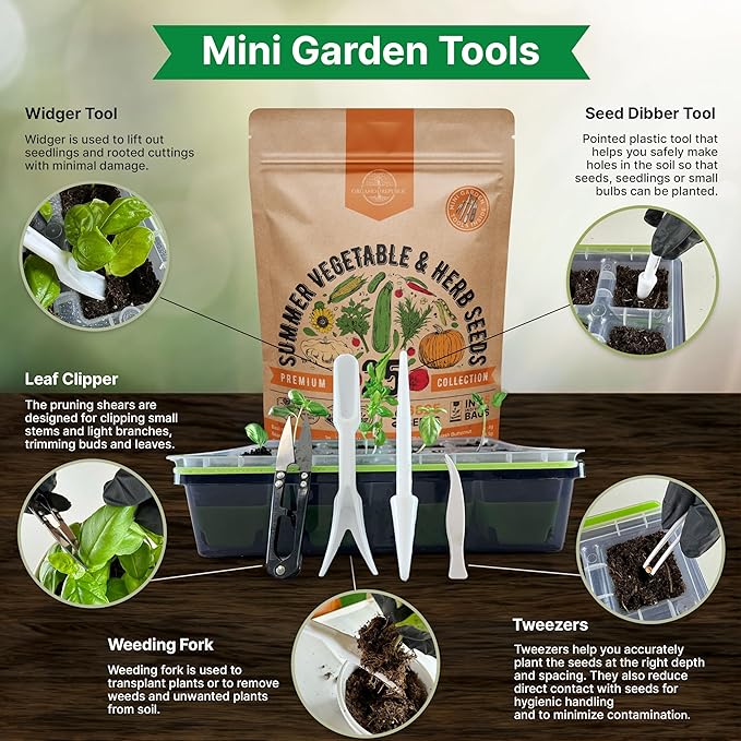 Organo Republic 25 Summer Vegetable & Herb Garden Seeds Variety Pack - 6,820+ Non-GMO Heirloom Veggie & Herb Seeds for Outdoors & Indoor Home Gardening: Tomato, Okra, Bean, Cucumber, Basil, Rosemary
