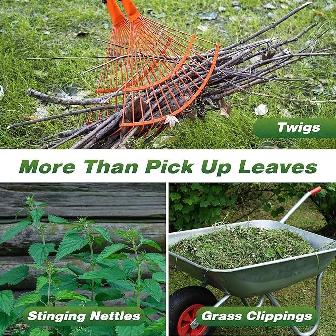 Walensee Leaf Grabber Rake, Leaf Collector Tool with Long Steel Handle & Steel Claw, Lightweight & Efficient Leaf Picker, Comfortable Grip, Ideal for Leaves, Twigs, Yard Waste Garden Cleanup