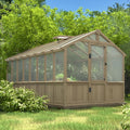 Mupater 8 x 16 FT Wooden Greenhouse for Outdoor, Heavy Duty Greenhouse Kit with Vent Window and Lockable Door, Walk-in Green House for Garden, Patio, Backyard and Lawn, Brown