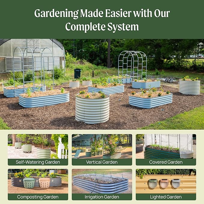 Vego garden Raised Garden Bed Kits, 17" Tall 9 in 1 8ft X 2ft Metal Raised Planter Bed for Vegetables Flowers Ground Planter Box-British Green