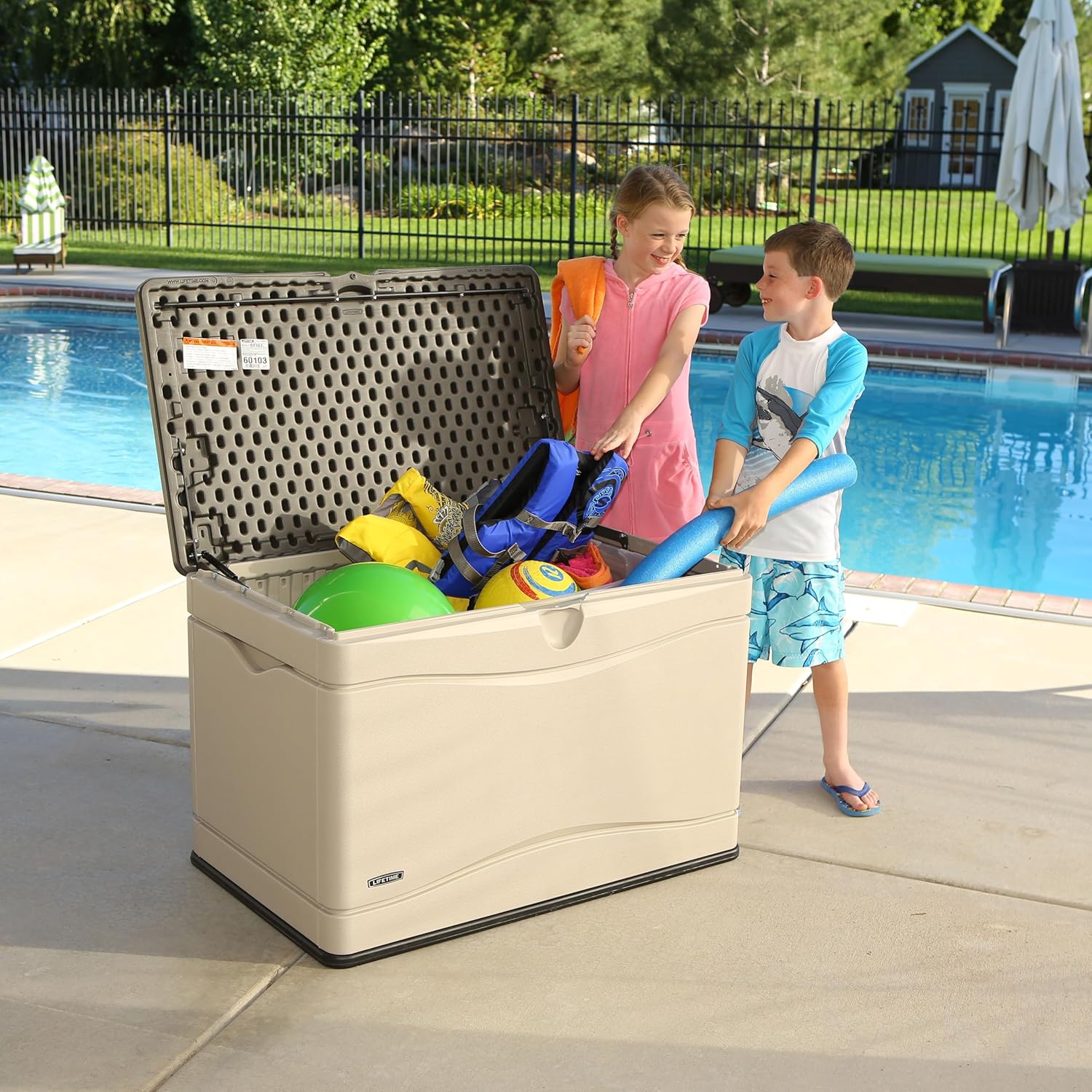 Lifetime 60103 Deck Storage Box, 80 Gallon, Desert Sand/Brown
