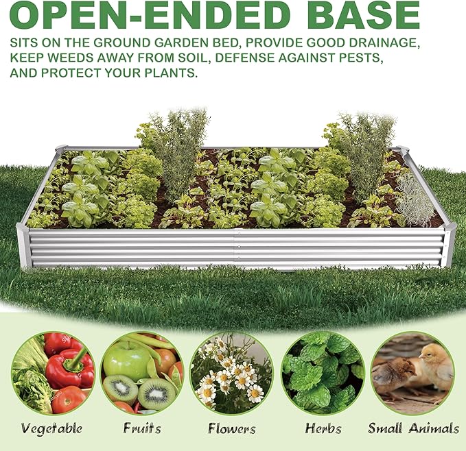 8X4X1ft Galvanized Raised Garden Bed for Gardening,Metal Planter Boxes Outdoor Patio Kit Planting Bed for Vegetables Flowers Herb,Silver
