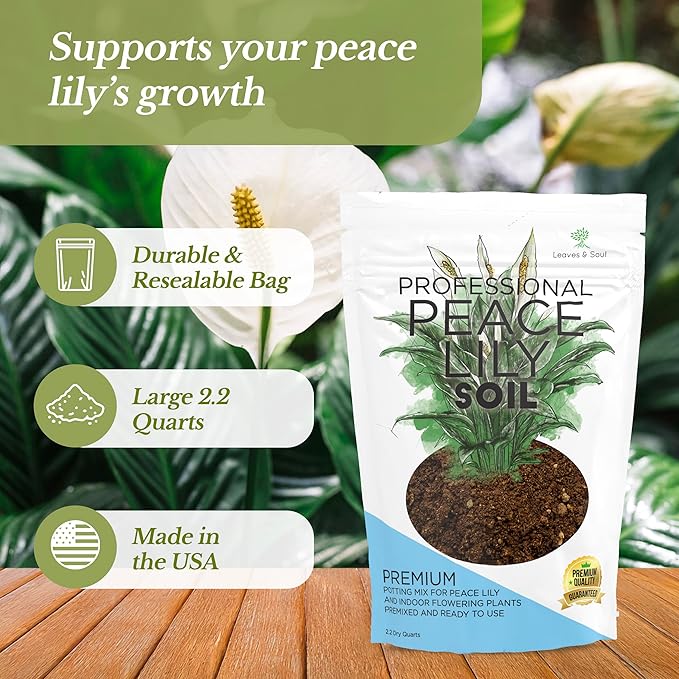 Professional Peace Lily Soil | Large 2.2 Quarts Ready to Use for Peace Lily Plants | Peat Moss, Coco Coir, Perlite, Dolomite | Made in USA