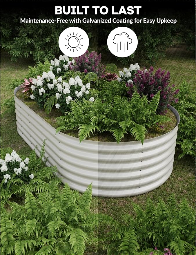 2 Pcs Raised Garden Beds Outdoor 8x4x1.5ft - Galvanized Steel Planter Box for Vegetables, Flowers, Rust-Resistant Garden Box, Easy Assembly Raised Beds, Durable Planters for Outdoor Plants, Beige