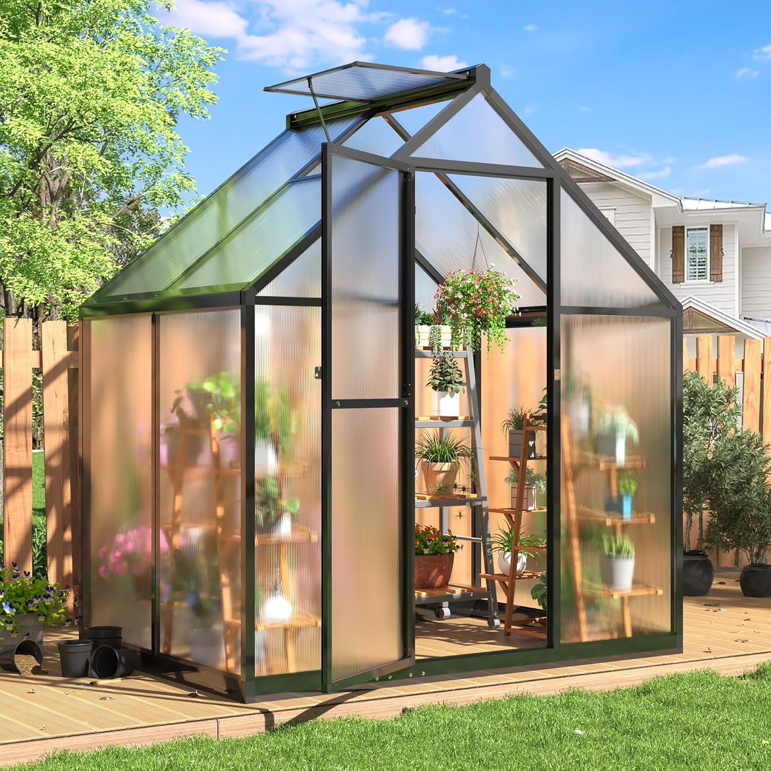 Polar Aurora 4x6 FT Greenhouse, Quick Aluminum Assembly Structure Polycarbonate Greenhouse, Walk-in Greenhouses for Outdoors with Ventilated Windows, Green Houses for Outside Backyard Garden