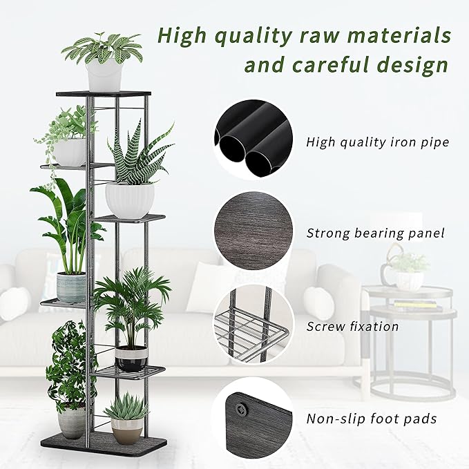 Simple Trending Plant Stand Shelf Indoor Outdoor Waterproof, 6 Tier 7 Potted Heavy Duty Metal Tall Flower Holder for Multiple Corner Display