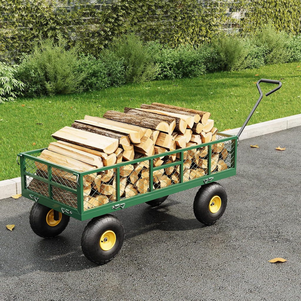 900 LBS Garden Dump Cart with Removable Sidewalls, Heavy Duty Steel Dump Wagon with 180° Swivel Handle & 10-inch Tires, Yard Cart Utility Wheelbarrow for Backyard Farm