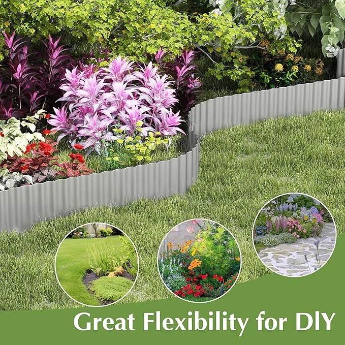 Metal Garden Edging Border, Corrugated Steel Landscaping, DIY for Lawn (Silver, 6 Inch x 10FT)