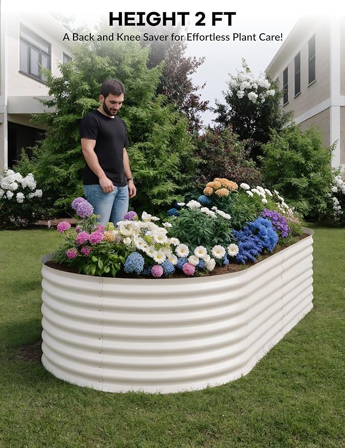 8x4x2ft Raised Garden Bed,Galvanized Raised Planter Boxes Outdoor with Easy Assembly, Large Garden Bed for Vegetables, Fruits, Flower,Raised Garden Bed,Beige