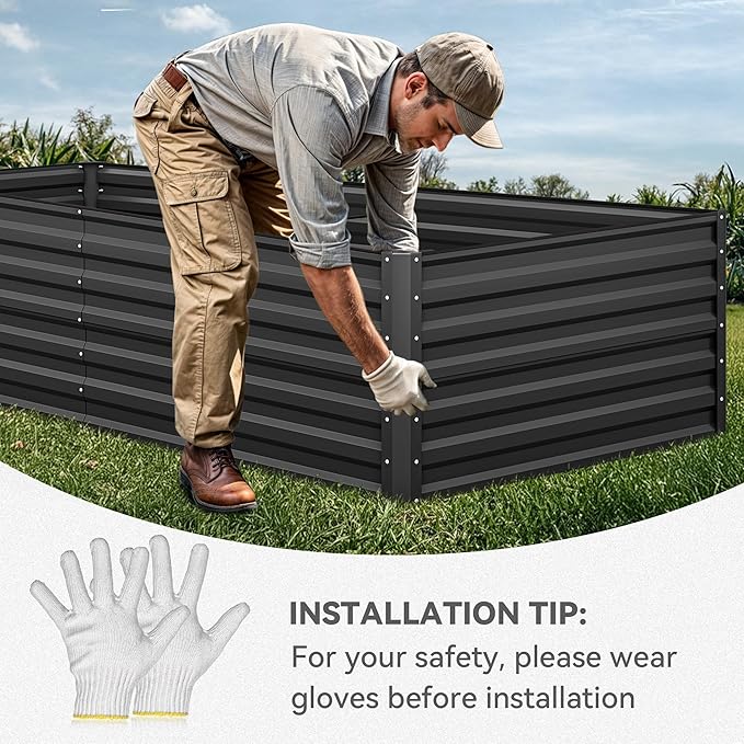 YITAHOME 96x48x24 in 2pcs Galvanized Raised Garden Bed Kit, Large Metal Planter Box with Gloves, Safety Rubber & Support Rod, Outdoor Flower Bed for Plants Vegetables, Black