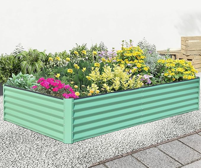 Domi Galvanized Raised Garden Bed, Outdoor Planter Garden Boxes Large Metal Planter Box for Gardening Vegetables Fruits Flowers, Green (8x4x1.5ft)