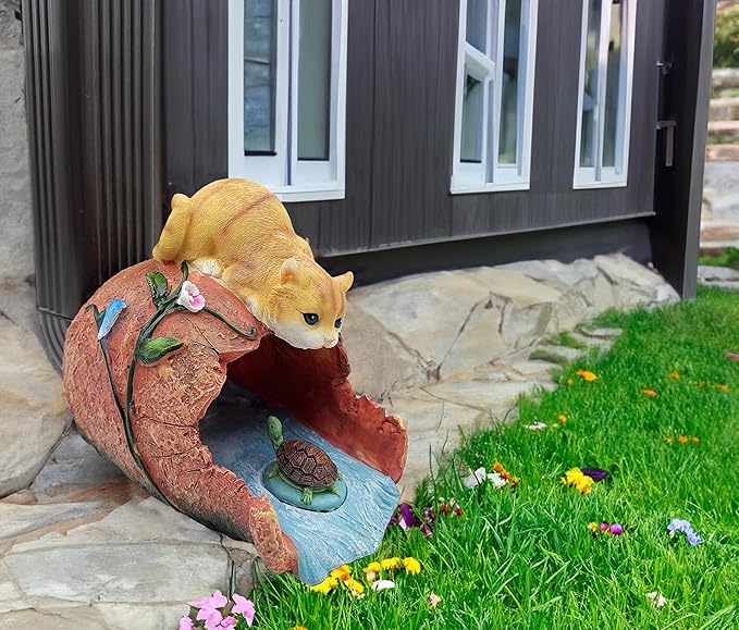 Cat Statue 3" x 4" Gutter Downspout Splash Block, Outdoor Garden Animal Decor Sculpture, Decorative Gutter Extension Diverter, UV-Resistant, Perfect for Garden Rain Downspout Diverter