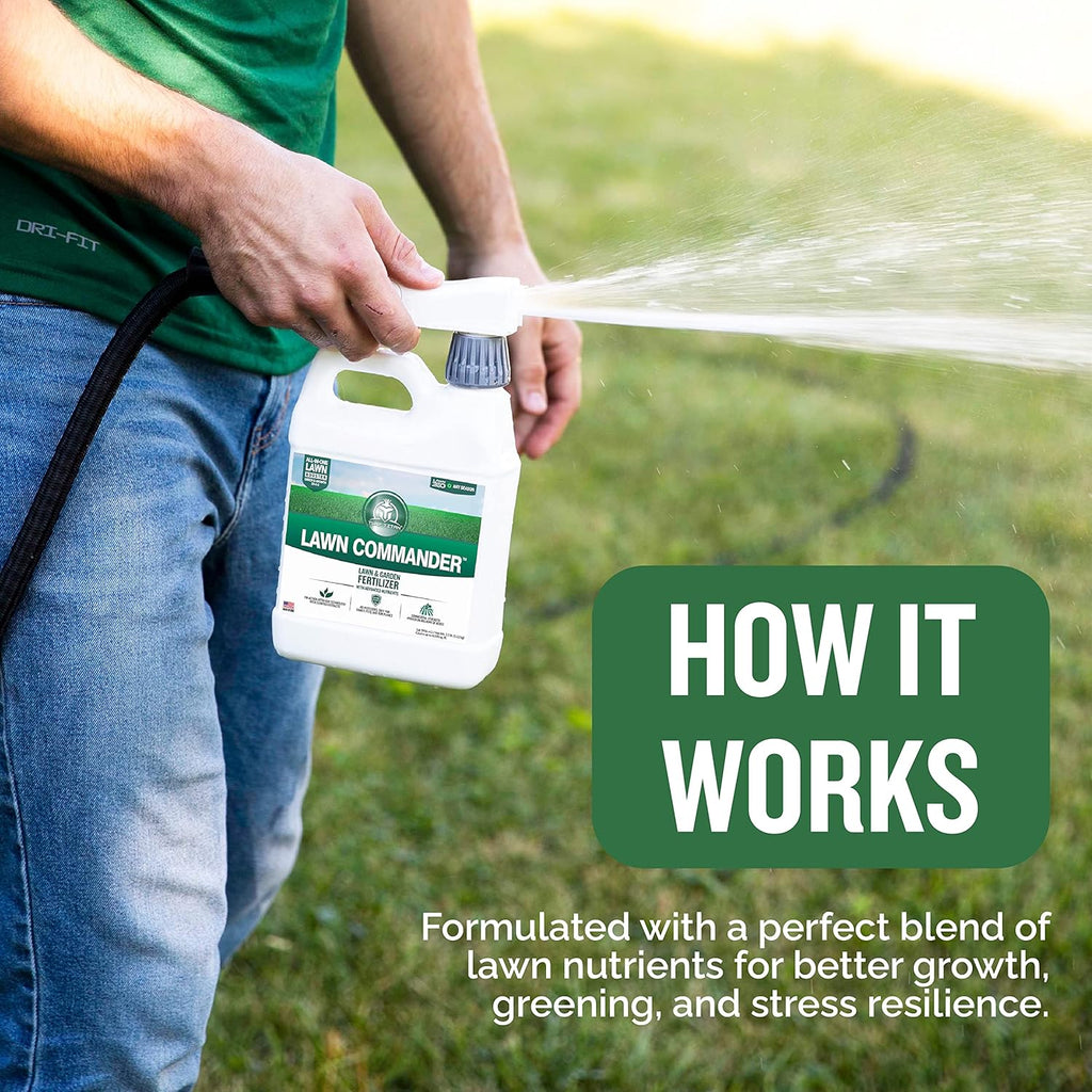 Turf Titan Lawn Commander – All-in-One Lawn Booster and Fertilizer (32 oz) – Peak Growth & Green Grass for All Seasons – Tri-Action Nitrogen Tech - Hose End Lawn Sprayer – Covers up to 8,000 Sq Ft