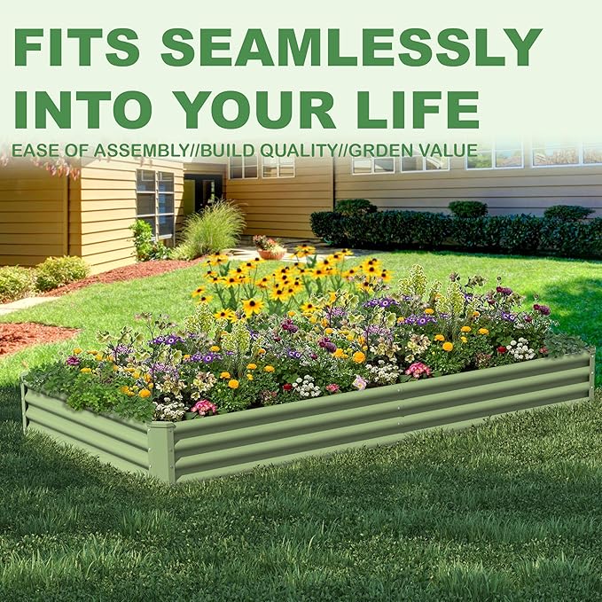8X4X1ft 2PCS Raised Garden Bed Kit,Galvanized Raised Garden Beds Outdoor,Large Metal Planter Box Steel Kit Flower Herb,Vegetables..Grass Green