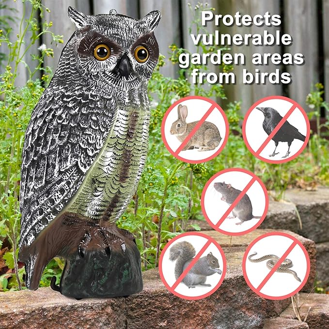 Galashield Owl Decoy | Plastic Owls to Scare Birds Away | Owl Statue for Garden & Outdoors 16.5" Tall