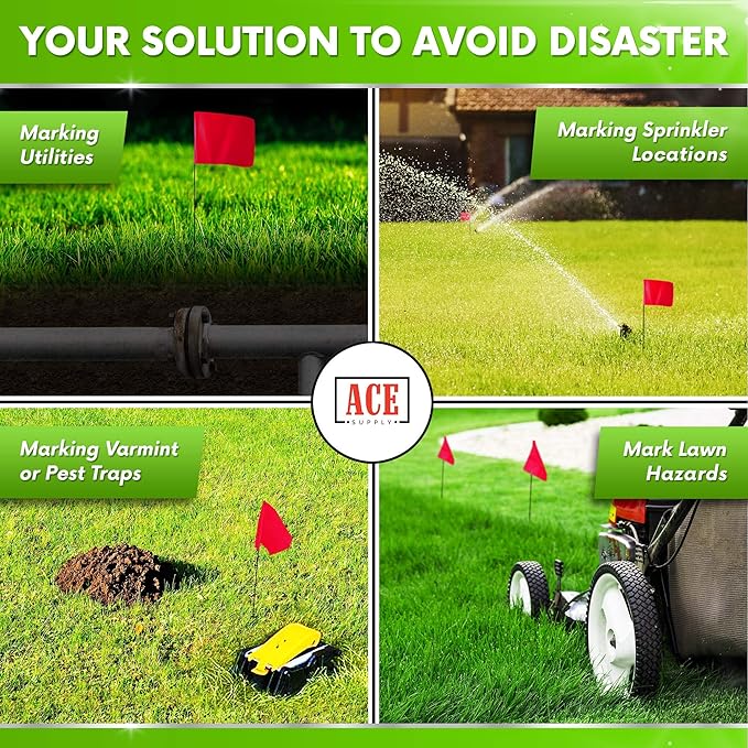 Red Marking Flags 100 Pack - 4x5x15 Inch Red Flags for Yard - Markers For Lawn, Irrigation, Landscaping, Survey & Sprinkler Head Marking