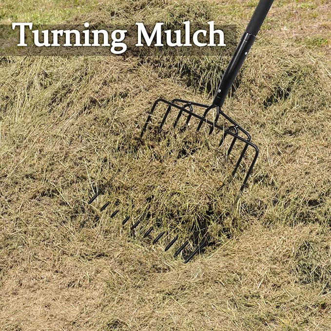 Pitchfork for Gardening, 10 Tines Pitch Fork with Non-Slip Handle, Heavy Duty Pitch Fork for Mulching, 45 Inches