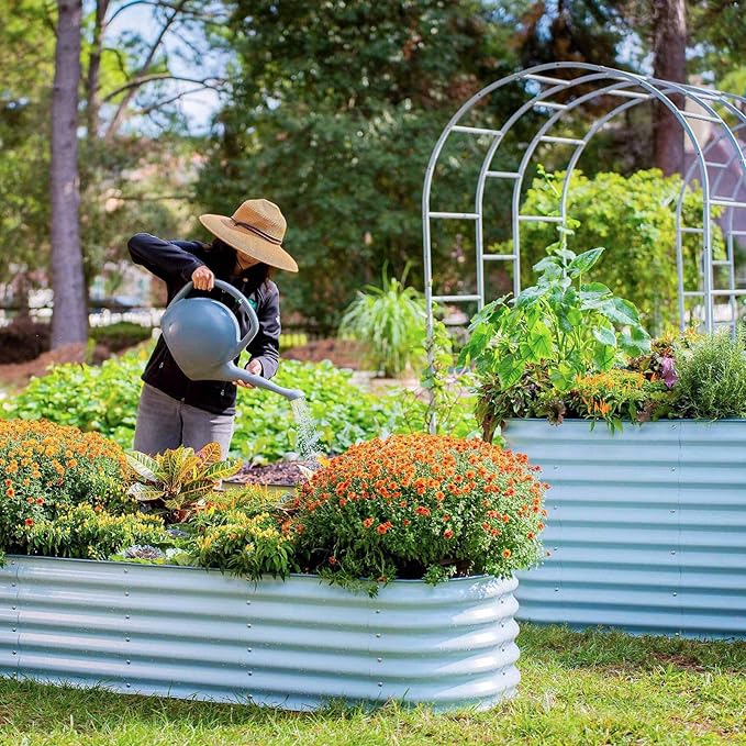 Vego garden Raised Garden Bed Kit, 17" Tall 10 in 1 Modular, Metal Planter Box for Vegetables, Flowers, Herbs, Sky Blue