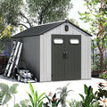Domi 8x12FT Outdoor Resin Storage Shed with Transparent Windows & Louvered Vents, Plastic Tool Shed with Double Lockable Doors & Gable Roof, Outside Garden Shed for Backyard, Patio, Lawn, Grey