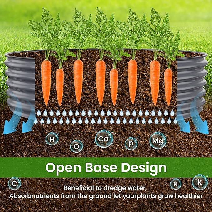 Round Raised Garden Beds, 42''x42''x17''Outdoor Galvanized Garden Planter Box for Vegetable Fruits Flower Herb (Deep Grey)