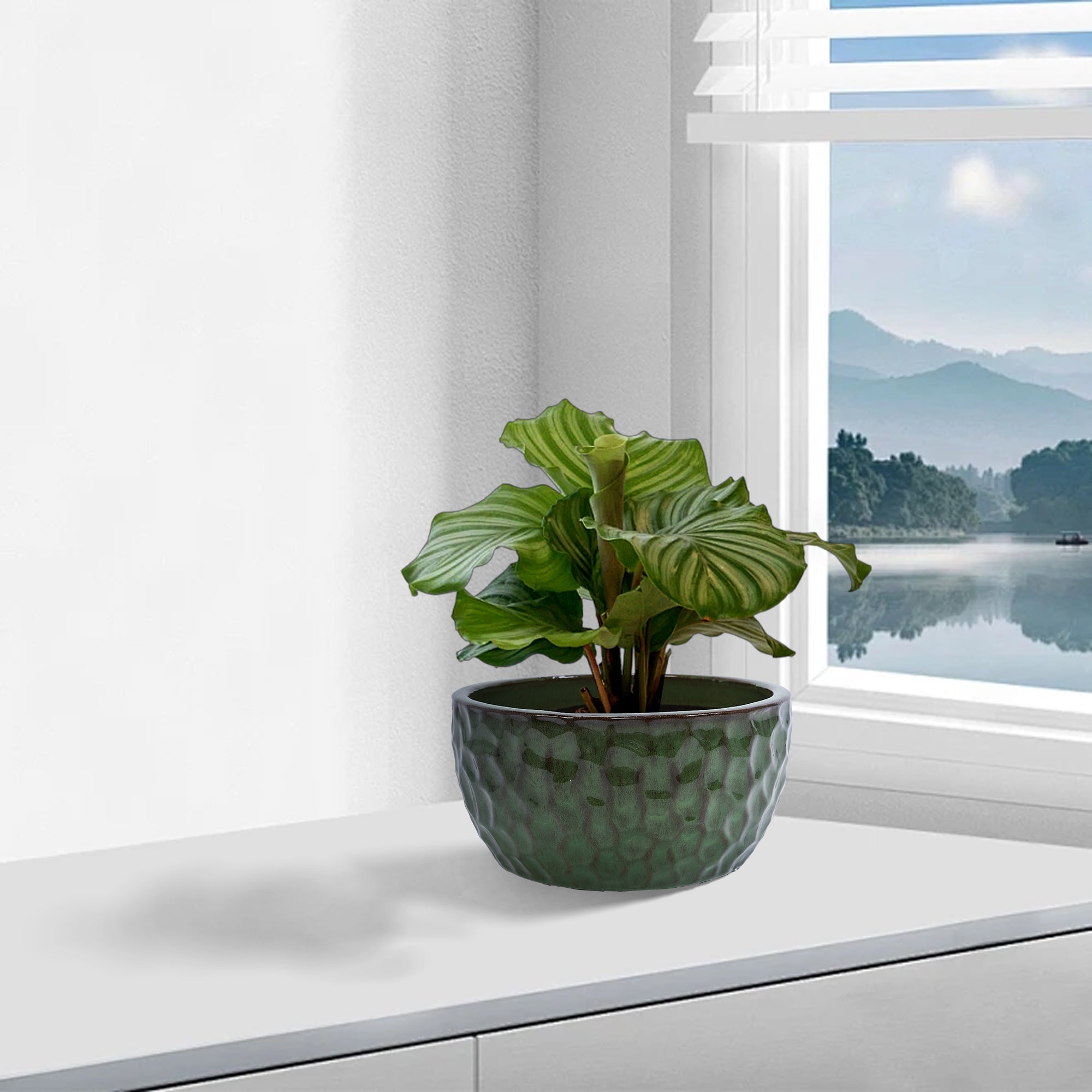 3 Pieces Ceramic Flowerpot, Modern Planter for Patio, Garden or Windowsills - Antique Green