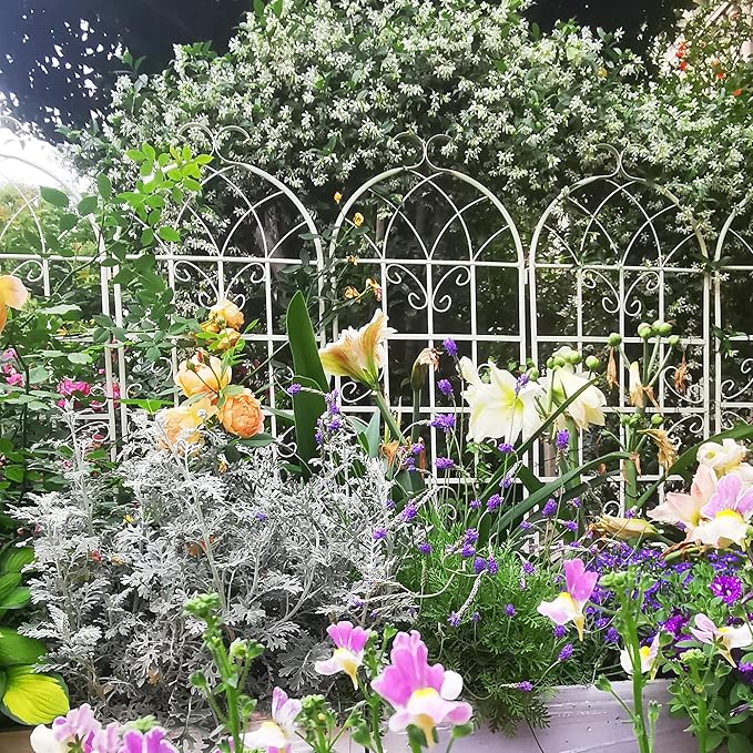 Metal Garden Trellis Rustproof Trellis for Climbing Plants Outdoor Flower Support Butterfly Deco (Cream White-4 Pack, 71"x19.7")