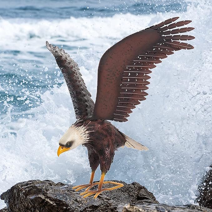 chisheen Bald Eagle Statue Outdoor Garden Sculpture Metal Yard Art Lawn Decorations,Large Eagle Figurines and Statues