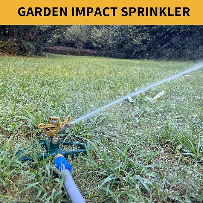 Impact Sprinklers for Yard with Metal Base, Heavy Duty Zinc Alloy Water Sprinkler for Lawn, Automatic 360° Roating for Large Lawn and Garden, Coverage up to 5,800 Sq.Ft, Olive