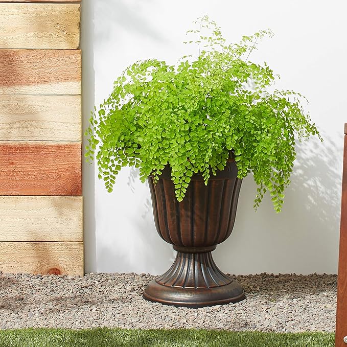 PL10CP Classic Traditional Plastic Urn Planter Indoor/Outdoor, 15" x 13", Brushed Copper