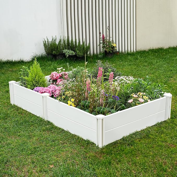 PASAMIC Durable Vinyl Raised Garden Bed, 6x3x1ft Raised Bed for Gardening, Planter Box with Open Bottom, Raised Garden Bed Outdoor, DIY Above Ground Garden Bed for Fruit, Vegetables, Herbs