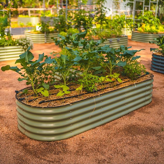 Vego garden Raised Garden Bed Kits, 17" Tall 6 in 1 Modular Metal Raised Planter Bed for Vegetables Flowers Patio Ground Planter Box-Olive Green