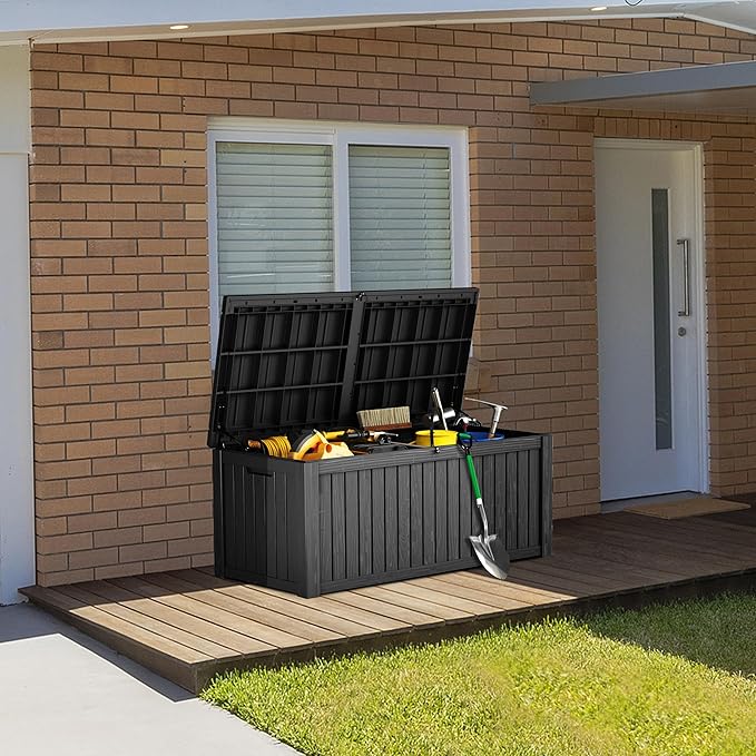 180 Gallon Patio Storage Box - Waterproof Deck Boxes & Outdoor Storage Deck Box, Lockable Resin Chest for Pool/Garden Tools, UV-Resistant, Black