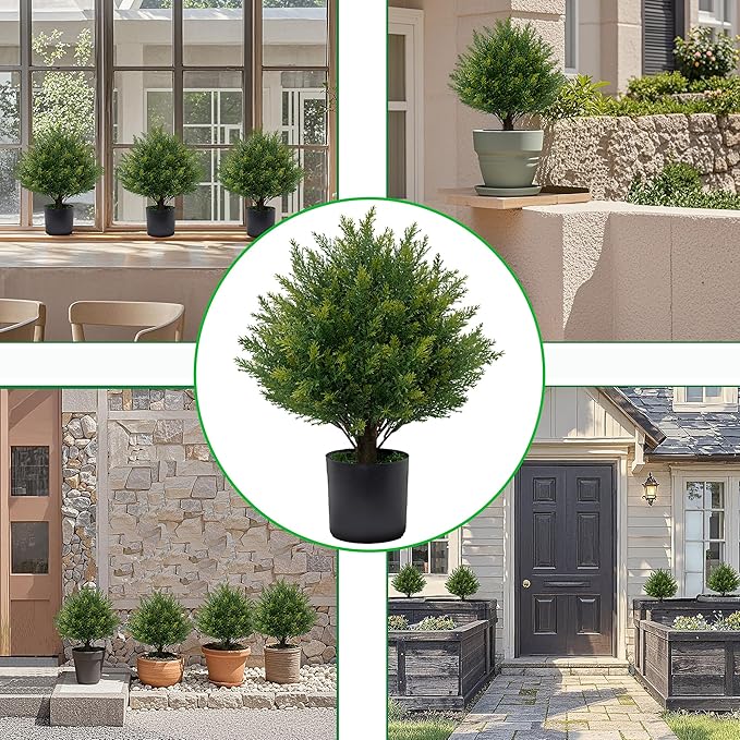 Artificial Topiary Ball Tree 19''T Faux Little Bush Ball Tree UV Resistant Shrub Potted Artificial Plant for Outdoor Indoor Front Porch Garden