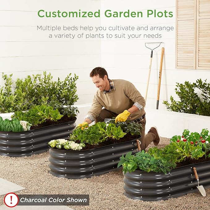 Best Choice Products 4x2x1ft Outdoor Metal Raised Garden Bed, Oval Deep Root Planter Box for Vegetables, Flowers, Herbs, and Succulents w/ 51 Gallon Capacity, Rubber Edge Guard - Beige