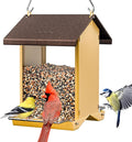 iBorn Bird Feeders for Outdoors,Bird House Feeder with Weatherproof Metal Roof & 8 Drain Holes,Fully Detachable Birdfeeder Design,Easy Clean & Refill,Chew-Proof PC Windows,1.5 Lbs Capacity,Coffee Roof