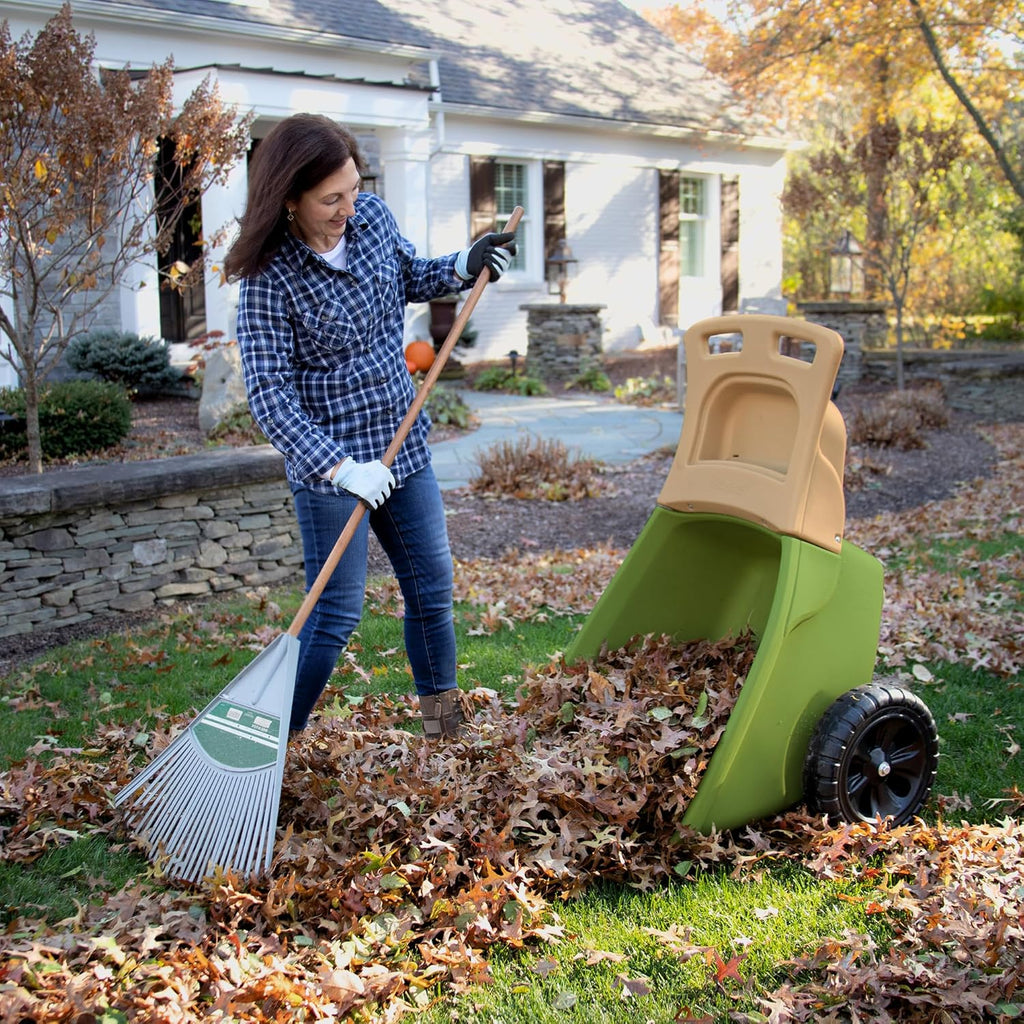 Simplay3 Easy Haul Wheelbarrow with Garden Tool Storage Tray, Durable Heavy-Duty Plastic Wheelbarrow with Large Easy Turn Wheels - Green, Made in USA…