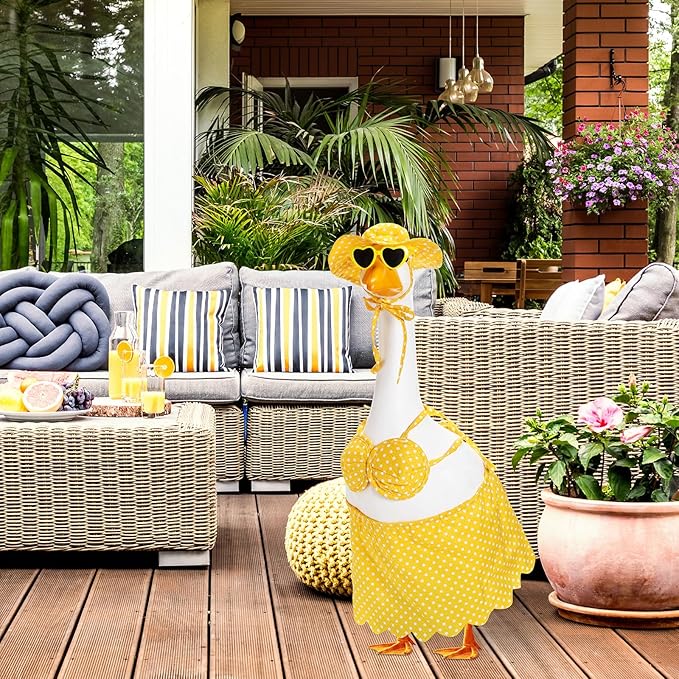 Bikini Goose Outfit Lawn Goose Clothing Porch Goose Outfits Summer Yard Goose Outfits Hawaiian Luau Goose Outfit for 23'' Lawn Goose Outdoor Decoration(Bikini,Yellow)