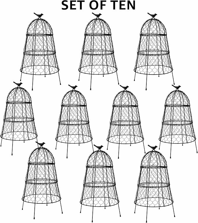 Pack of 10 Heavy-Duty Chicken Wire Plant Cloches – Rustproof Garden Protectors and Plant Cages for Vegetables and Flowers – Safeguard Plants from Deer and Critters – 20” x 12”