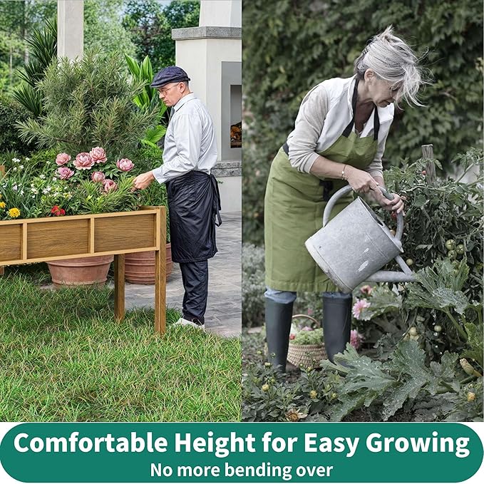 YITAHOME Raised Garden Bed, 47x18x31 Inch HIPS Poly-Wood Weather-Resistant Elevated Planter Box with Legs for Vegetable Flower, Brown