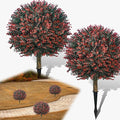 Fall Artificial Boxwood Topiary Ball Tree Bushes with Ground Spike, Set of 2 Outdoor Faux Shrub Topiary Ball, 24" UV Resistant Fake Boxwood Plants for Potted Planter,Indoor,Autumn
