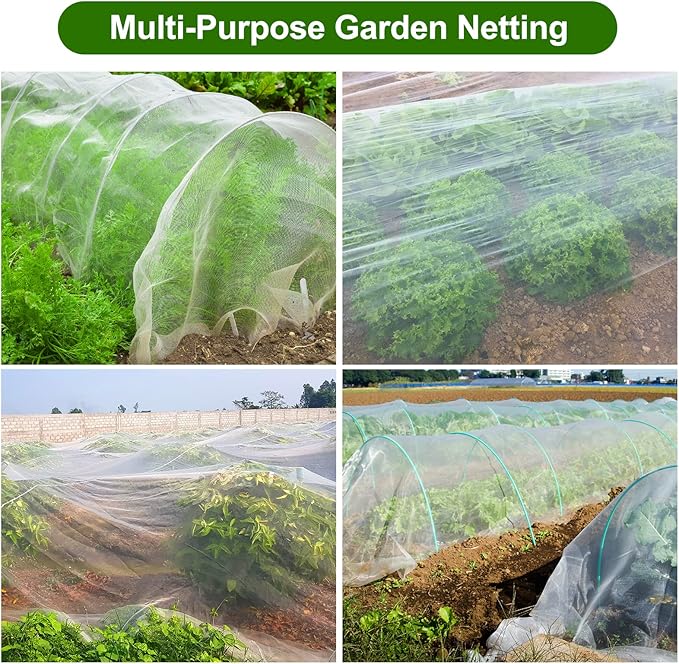 Garden Netting, Jevrench Durable Ultra Fine Garden Netting, Garden Plant Cover Row Cover Makes Plants, Vegetables, Fruits, and Flowers Grow Better (4ft x 25ft)