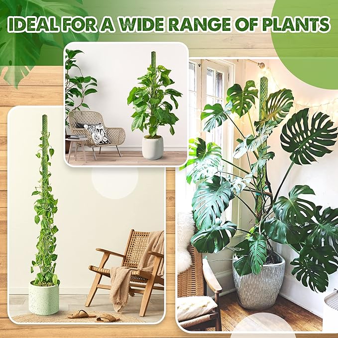 Duspro Green Stackable Mesh Moss Pole for Plants Climbing Vine Supporting Monstera Trellis, for Indoor Plants Extendable Plant Pole Moss Sticks, for Potted Plant Stakes 4Pack 71''