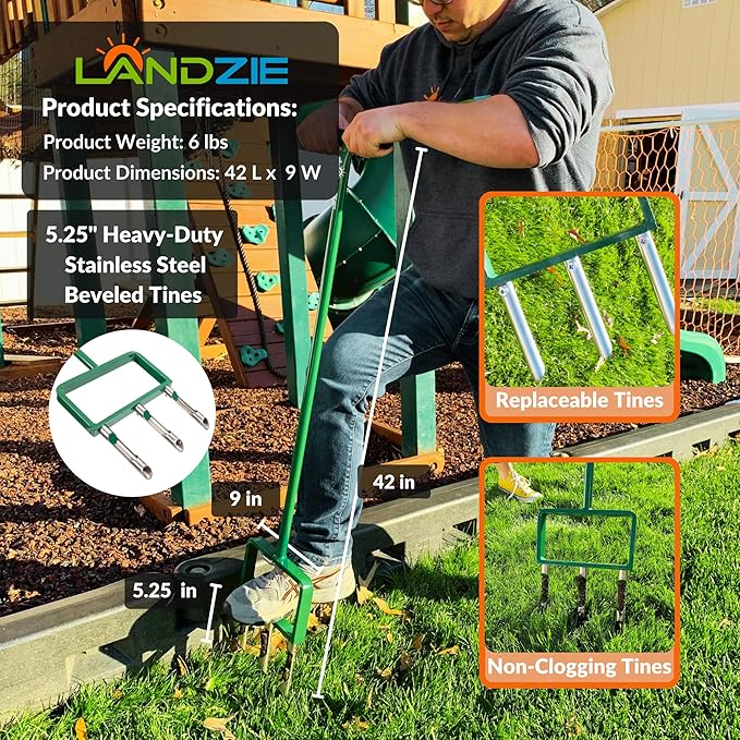 LANDZIE Lawn Aerator Replacement Tines - Set of 3 Hollow Tines for Aerator Lawn Tool - 3 Heavy Duty Stainless Steel Manual Lawn Aerator Add-on Hollow Tines for Compacted Soil - Manual Hand Coring Tool
