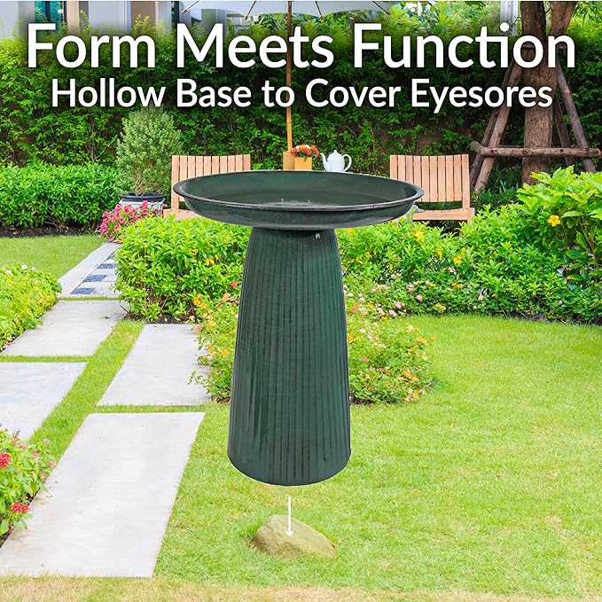 Sunnydaze Gleeful Garden Metal Bird Bath for Outdoors - Large Decorative Iron Birdbath - 23-Inch - Green Glaze